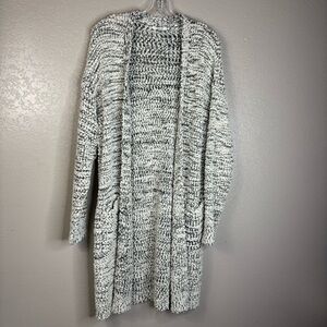 Jodifl Gray & Cream Cozy Teddy Style Long Line Open Front Cardigan Size Small